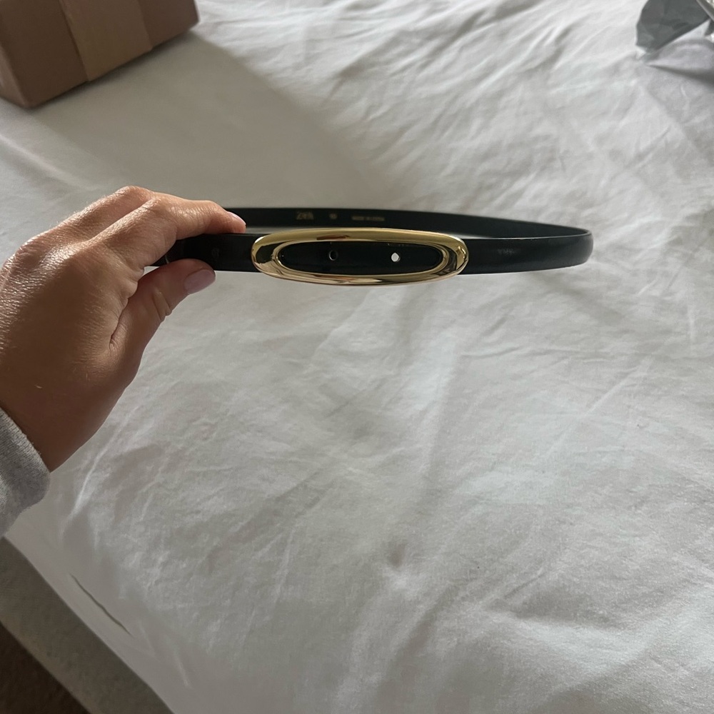Zara Black Belt with Gold Oval Buckle